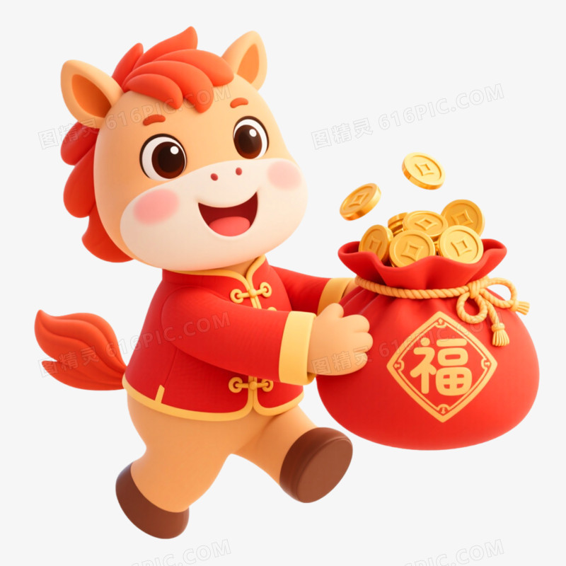 插画风格马年IP形象免抠元素