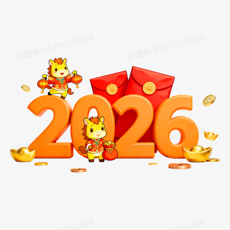 创意喜庆2026合成艺术字免抠元素