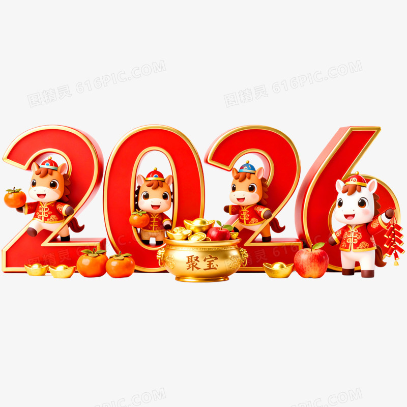 创意喜庆2026合成艺术字免抠元素