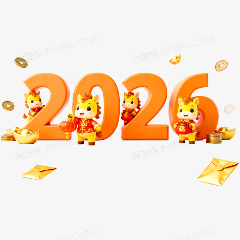 创意喜庆2026合成艺术字免抠元素