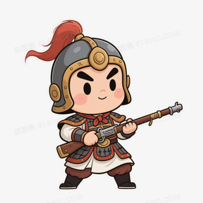 卡通插画岳飞手拿抢形象免抠元素