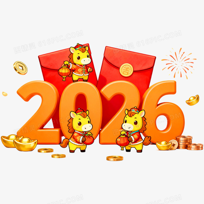 创意喜庆2026合成艺术字免抠元素