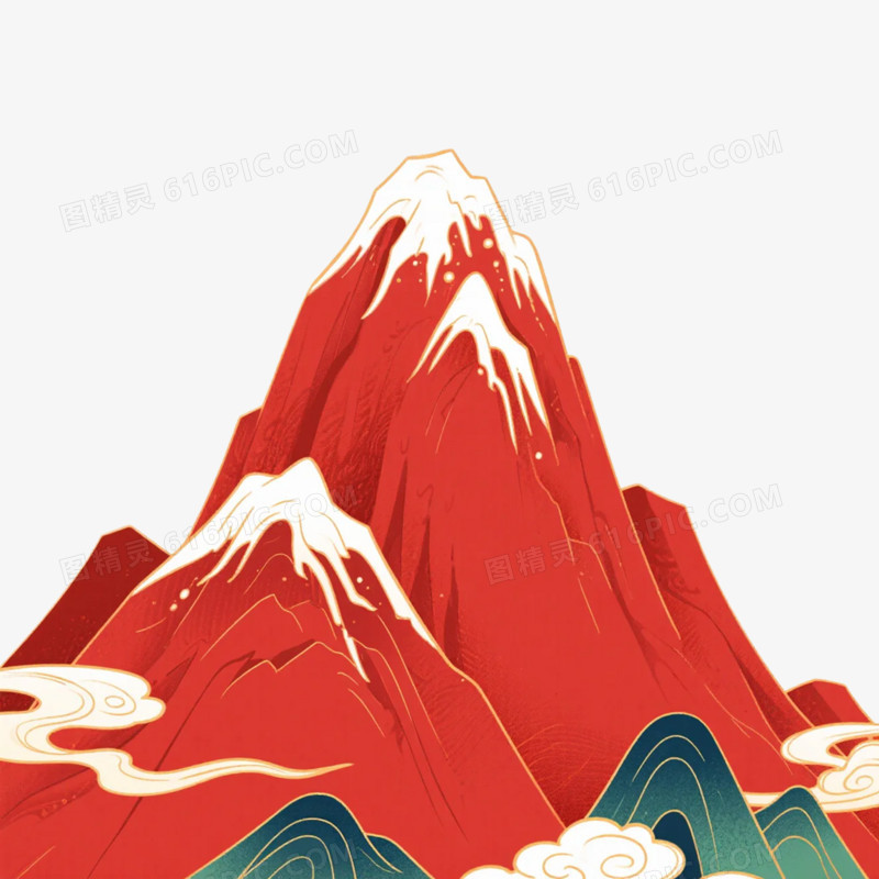 国潮插画风山峰免抠元素
