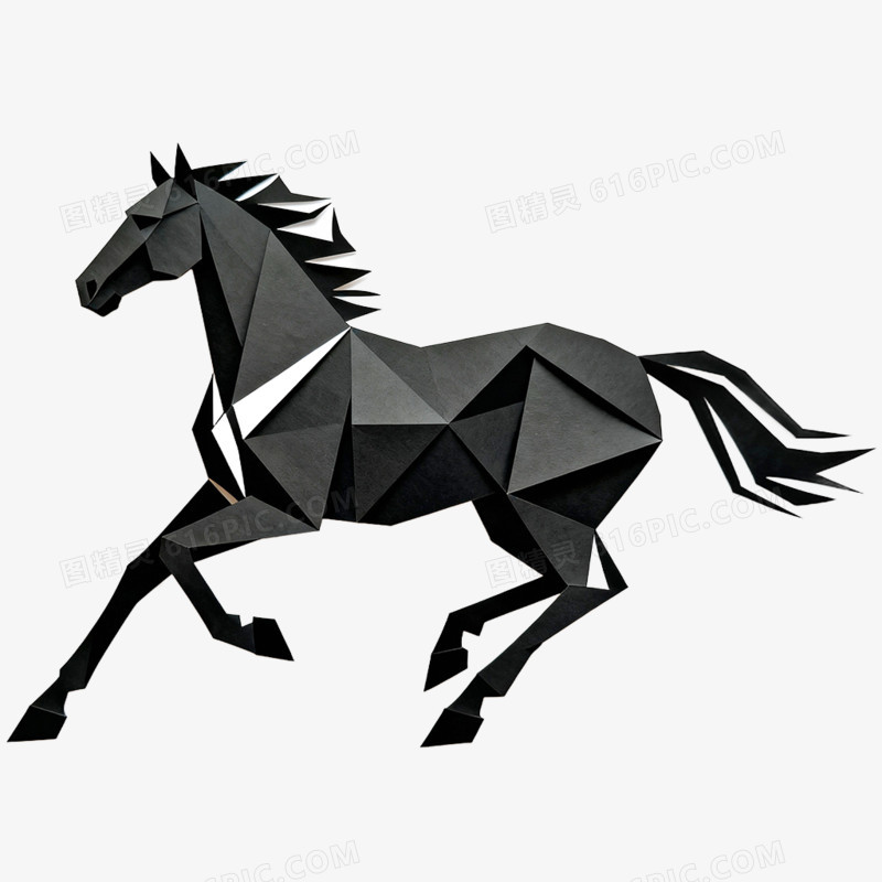 手绘黑色马年商务风格骏马形象免抠元素