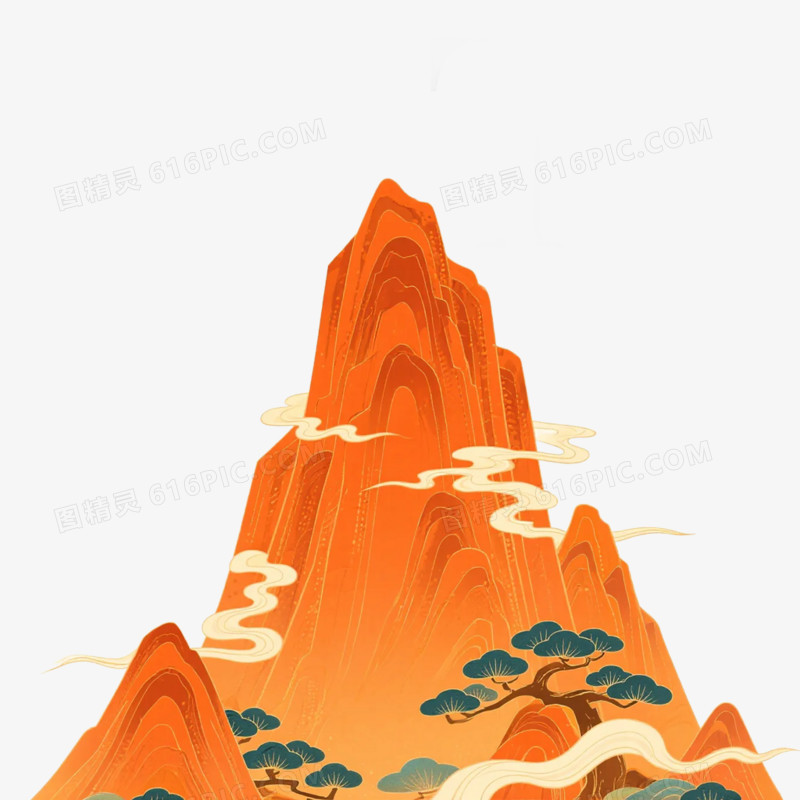 国潮插画风山峰免抠元素