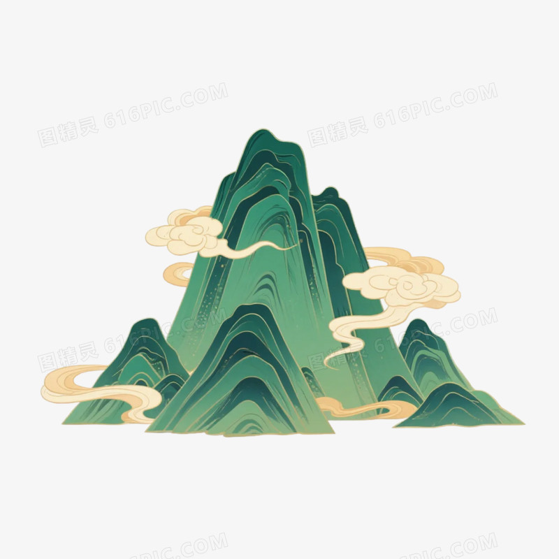 国潮插画风山峰免抠元素