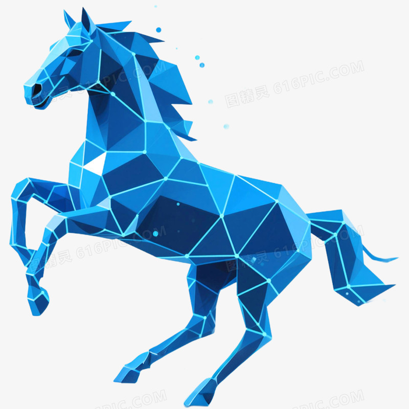 手绘蓝色马年商务风格骏马形象免抠元素