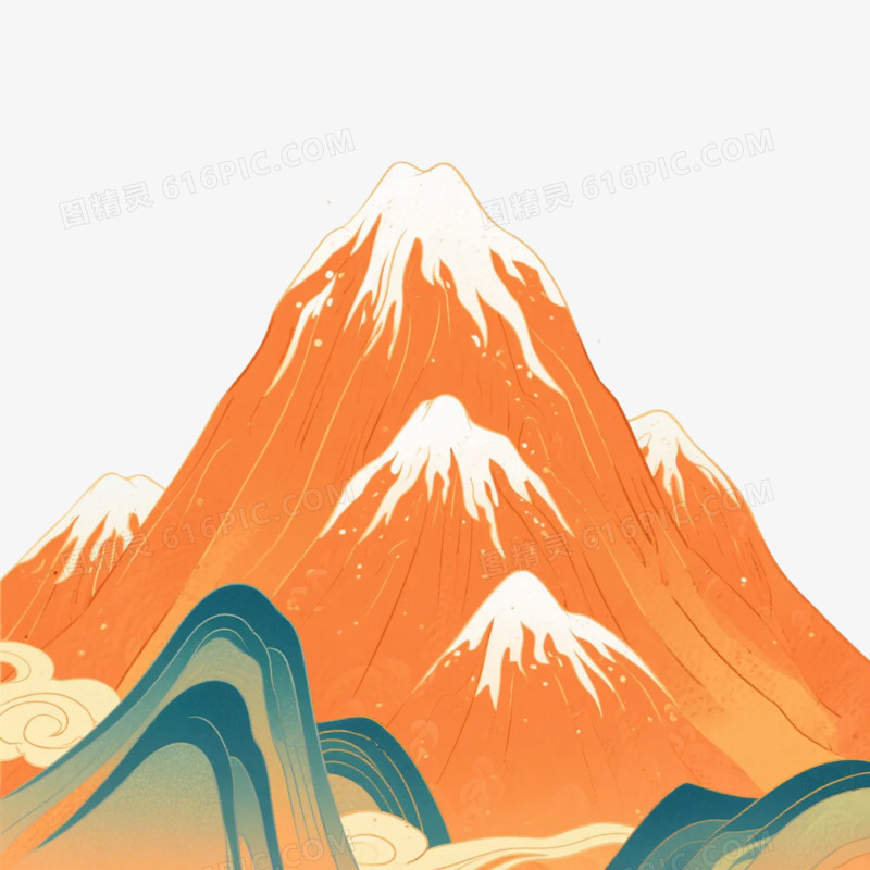 国潮插画风山峰免抠元素