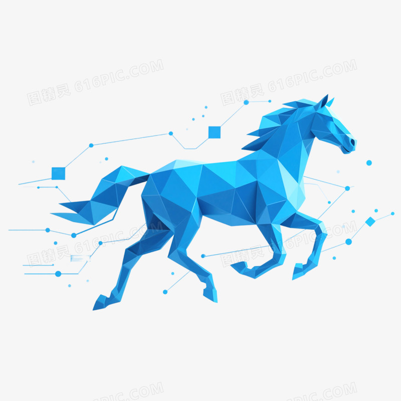 手绘蓝色马年商务风格骏马形象免抠元素