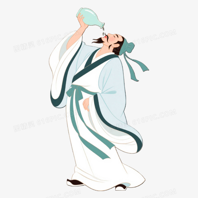 插画风格李白免抠元素