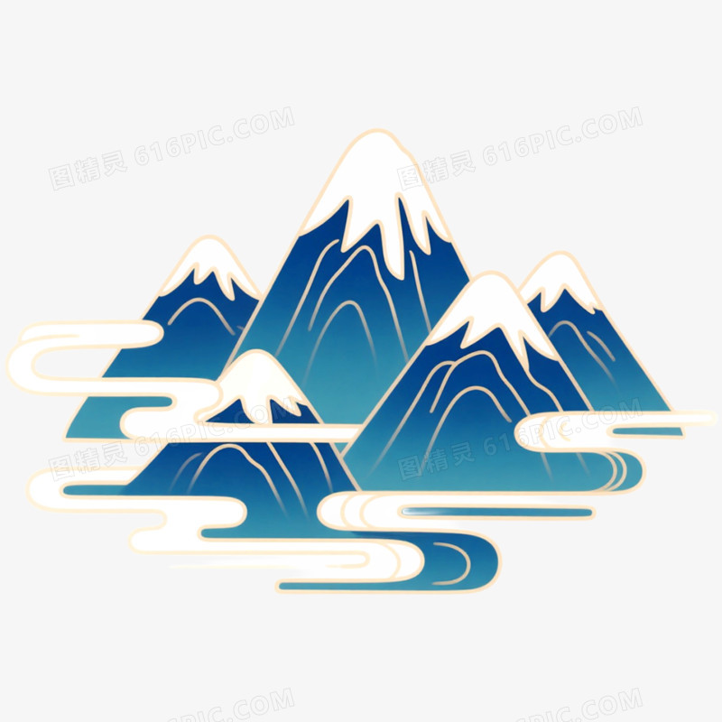 手绘插画国潮风山脉免抠元素