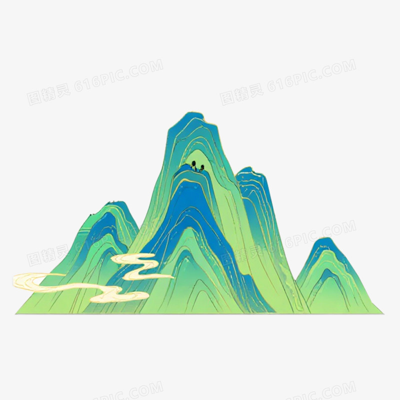 国潮插画风格山脉免抠元素