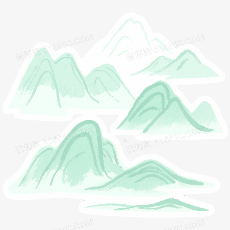 手绘插画国潮风山脉免抠元素
