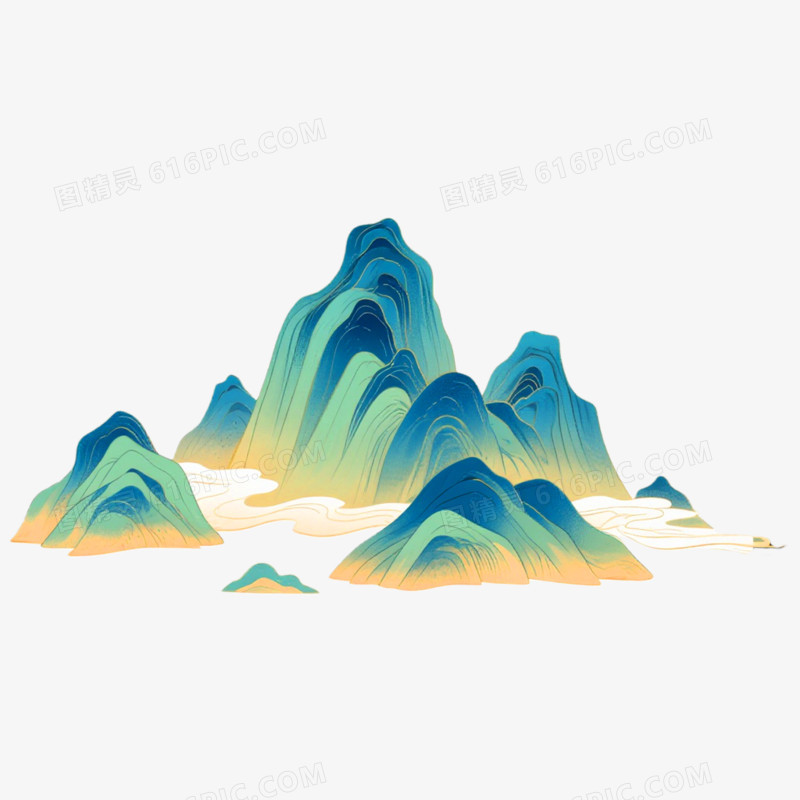 国潮插画风格山脉免抠元素