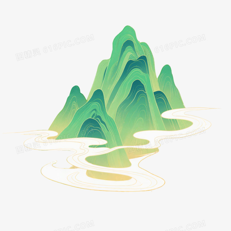 国潮插画风格山脉免抠元素