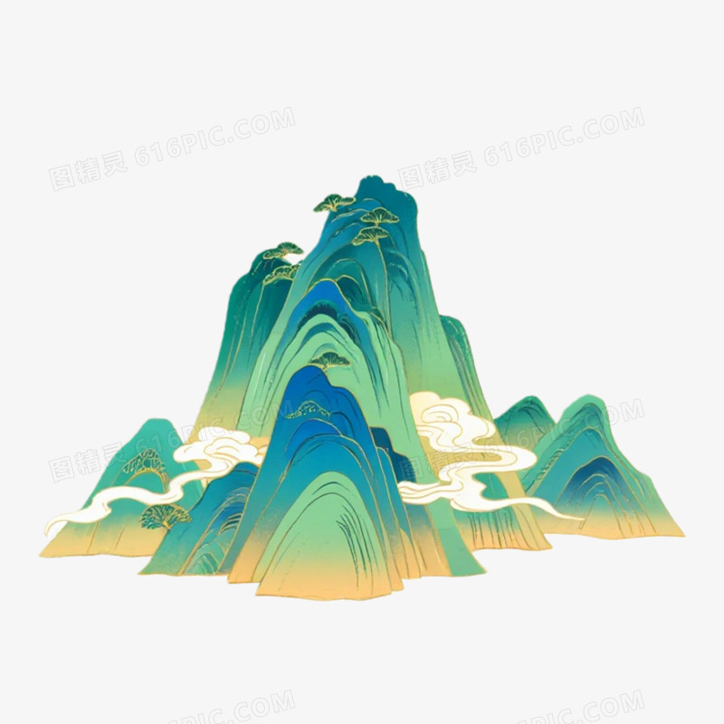 国潮插画风格山脉免抠元素