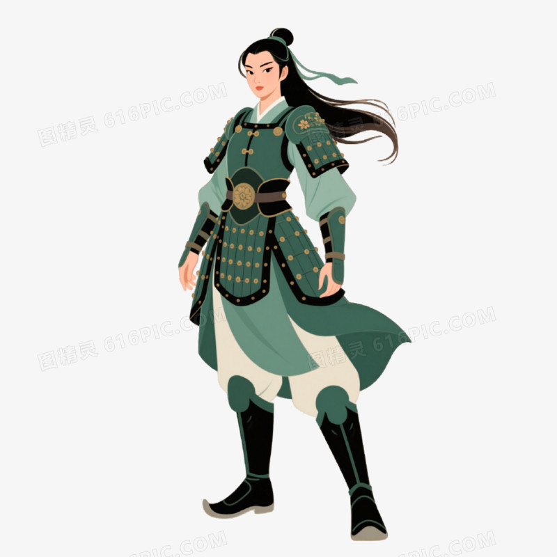 插画风格花木兰免抠元素