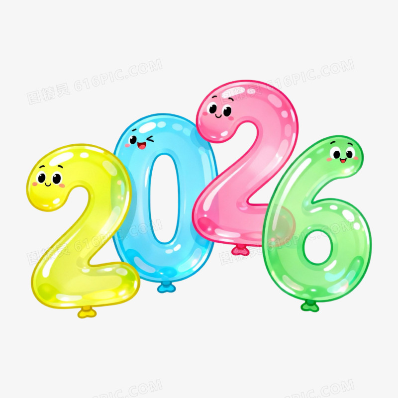 彩色卡通可爱2026艺术字