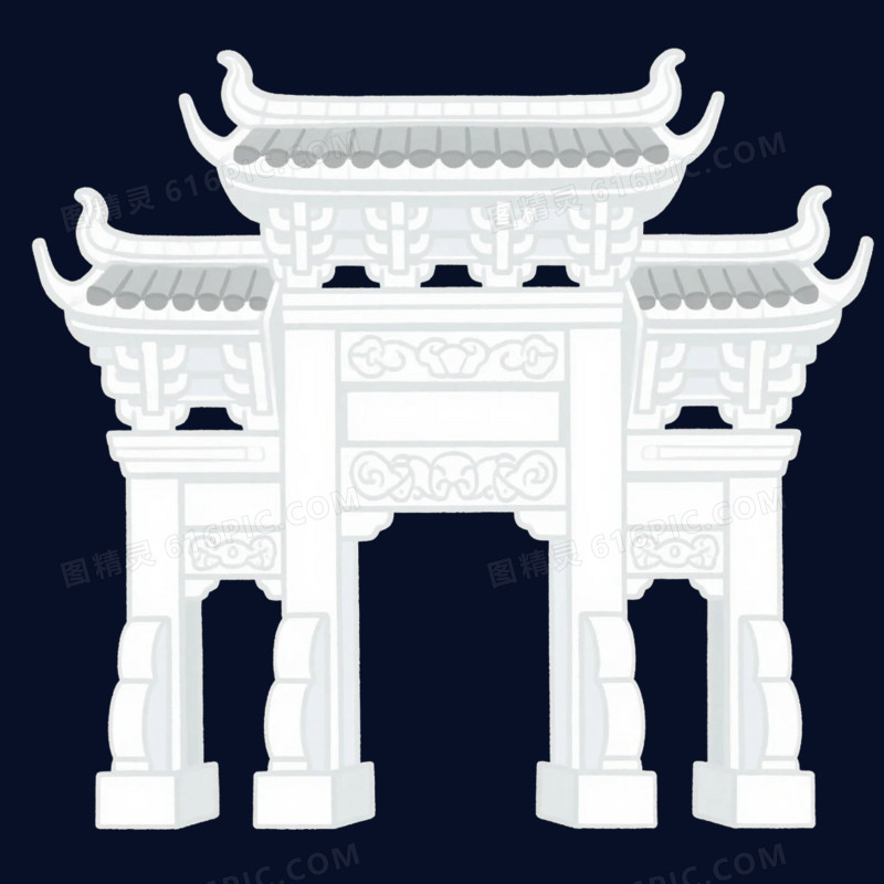 卡通插画风牌坊建筑免抠元素