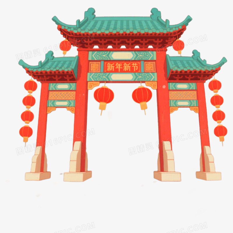 灯笼牌坊建筑免抠元素