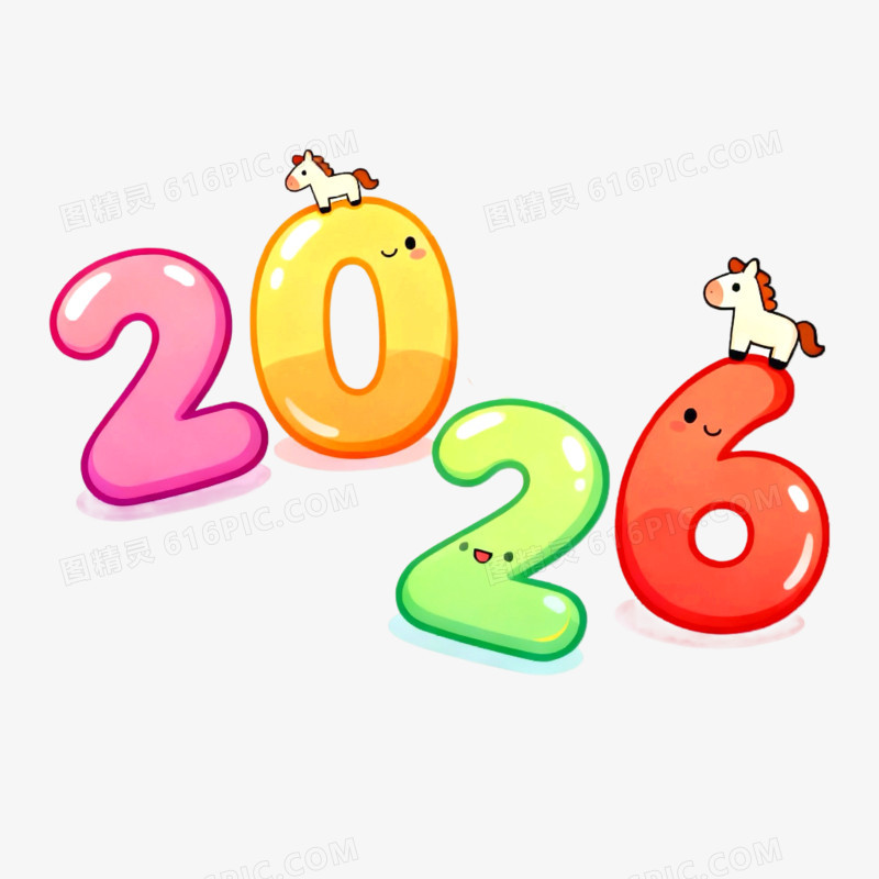 彩色卡通可爱2026艺术字