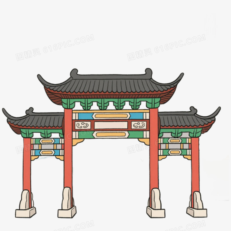 简笔画牌坊建筑免抠元素