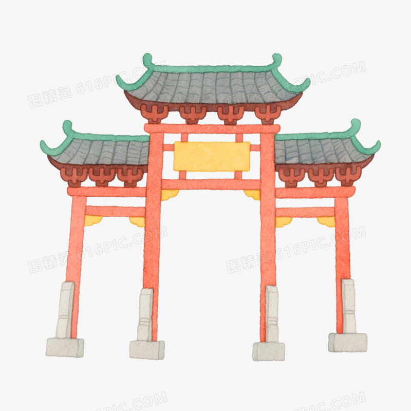 卡通插画风牌坊建筑免抠元素
