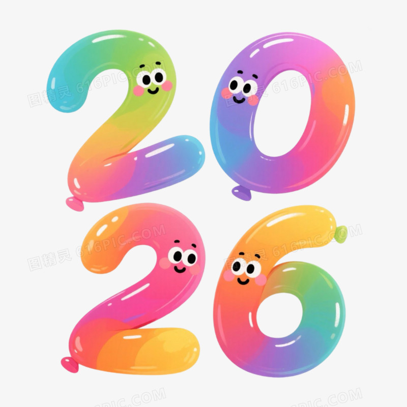 彩色卡通可爱2026艺术字