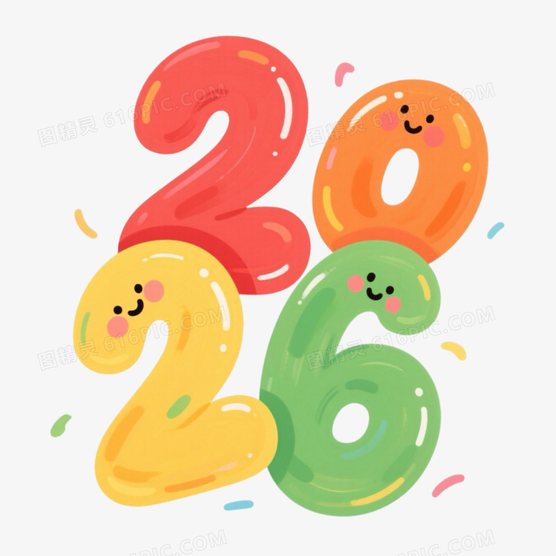 彩色卡通可爱2026艺术字