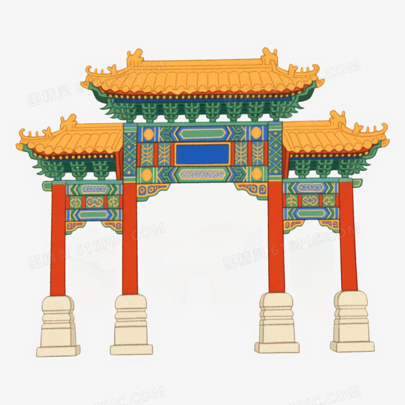 新工笔牌坊建筑免抠元素