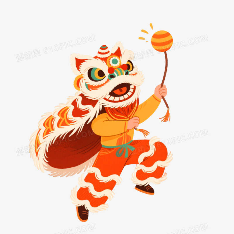 国潮插画风格舞龙舞狮免抠元素