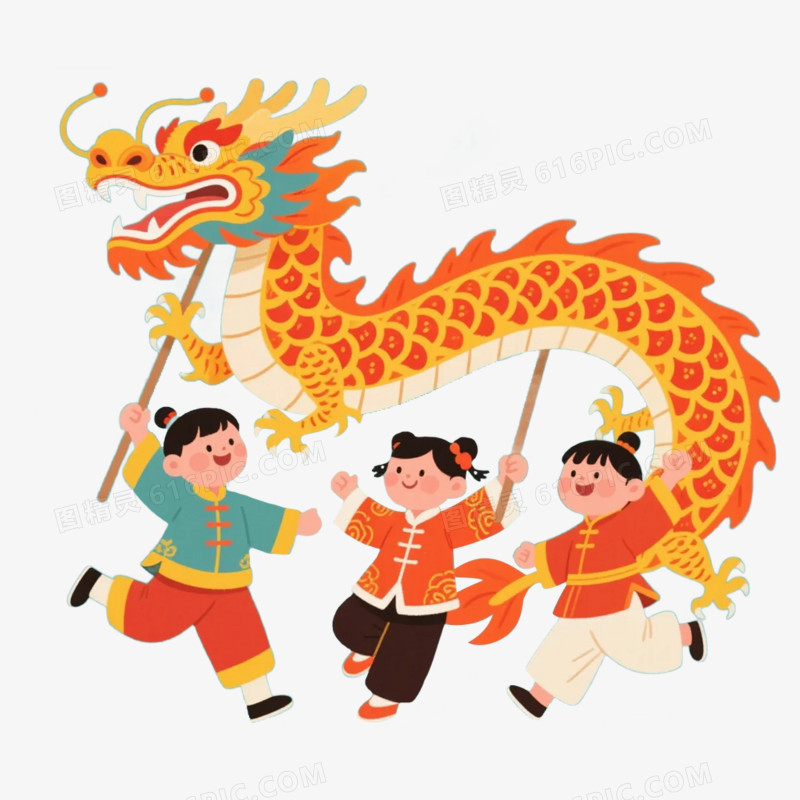 卡通插画风舞龙舞狮免抠元素