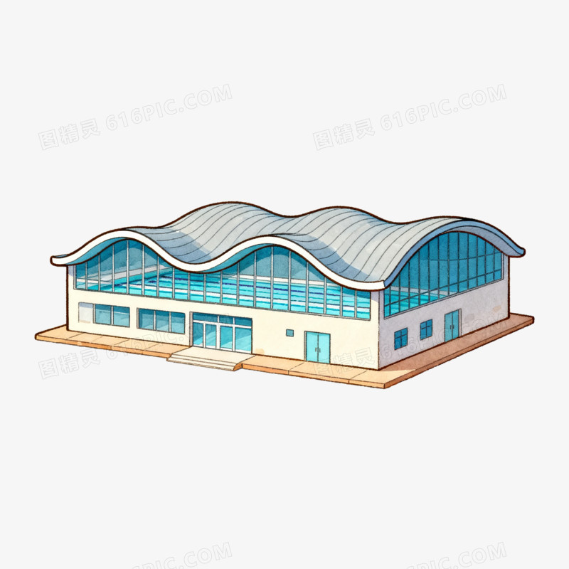 卡通波浪形屋顶游泳馆免抠元素