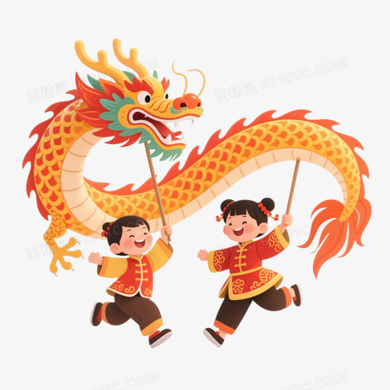 卡通插画风舞龙舞狮免抠元素