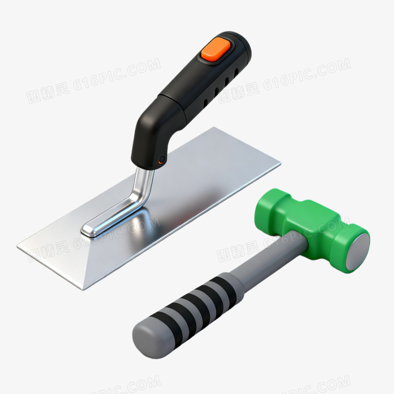 3D卡通一把抹平刀和锤子免抠元素