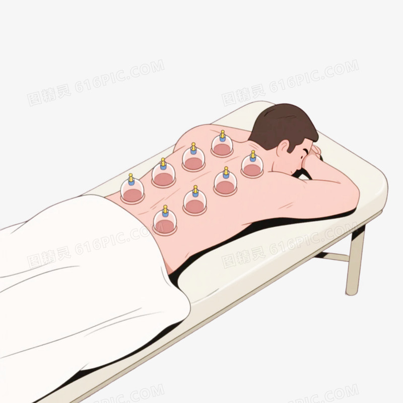 卡通插画风养生拔罐免抠元素