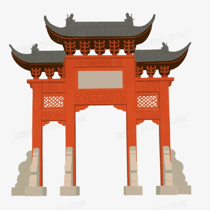3D插画风格牌坊楼免抠元素