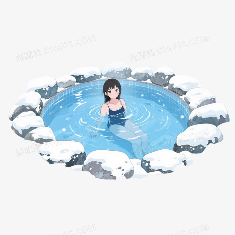 插画风打泡温泉免抠元素