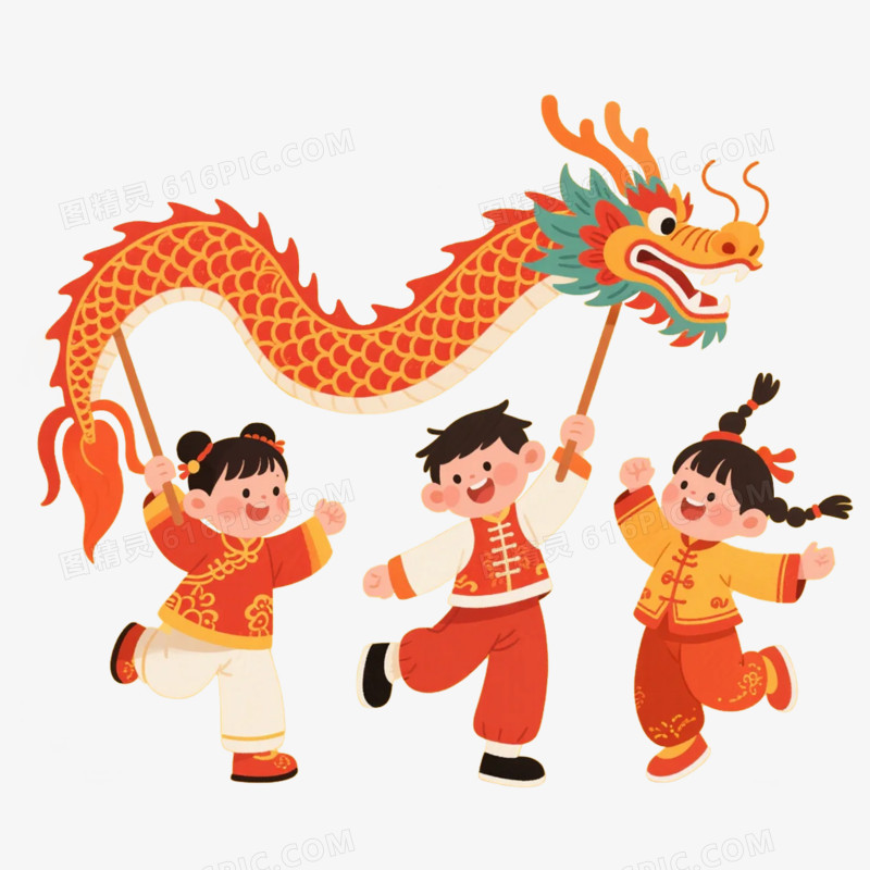 卡通插画风舞龙舞狮免抠元素