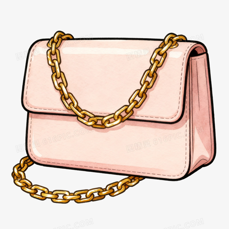 卡通裸粉链条斜挎包免抠元素