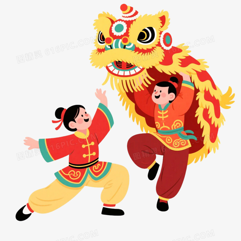 卡通插画风舞龙舞狮免抠元素