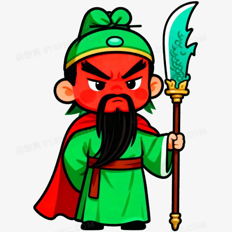 卡通手绘历史人物关羽免抠元素
