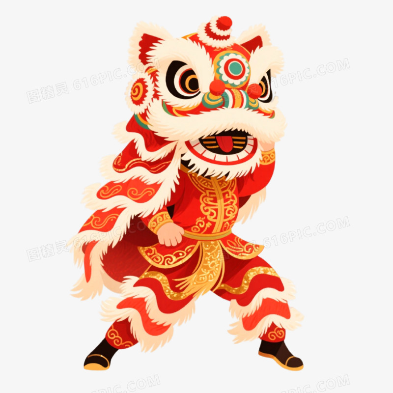 国潮插画风格舞龙舞狮免抠元素