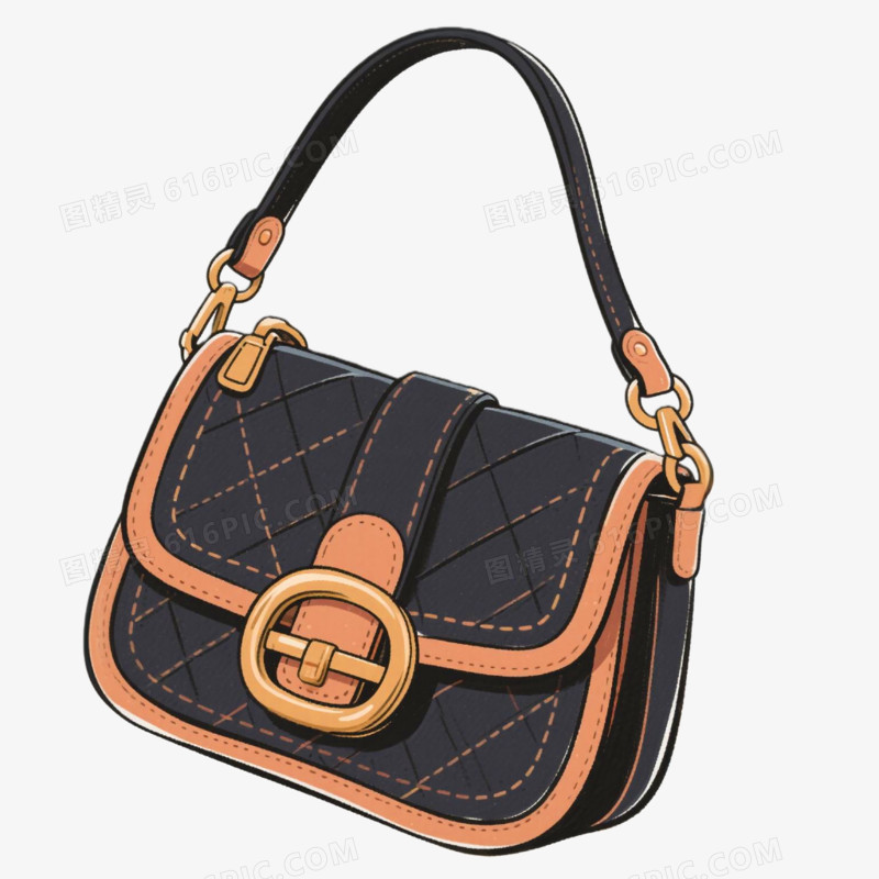 插画风格女士手提包免抠元素