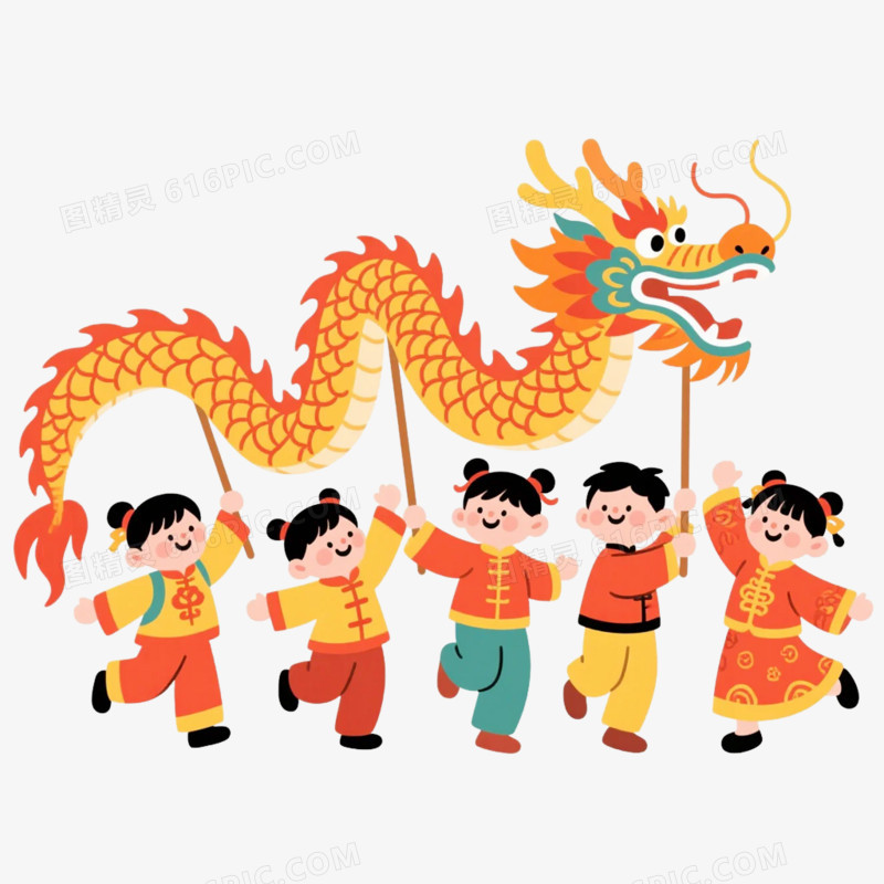 卡通插画风舞龙舞狮免抠元素