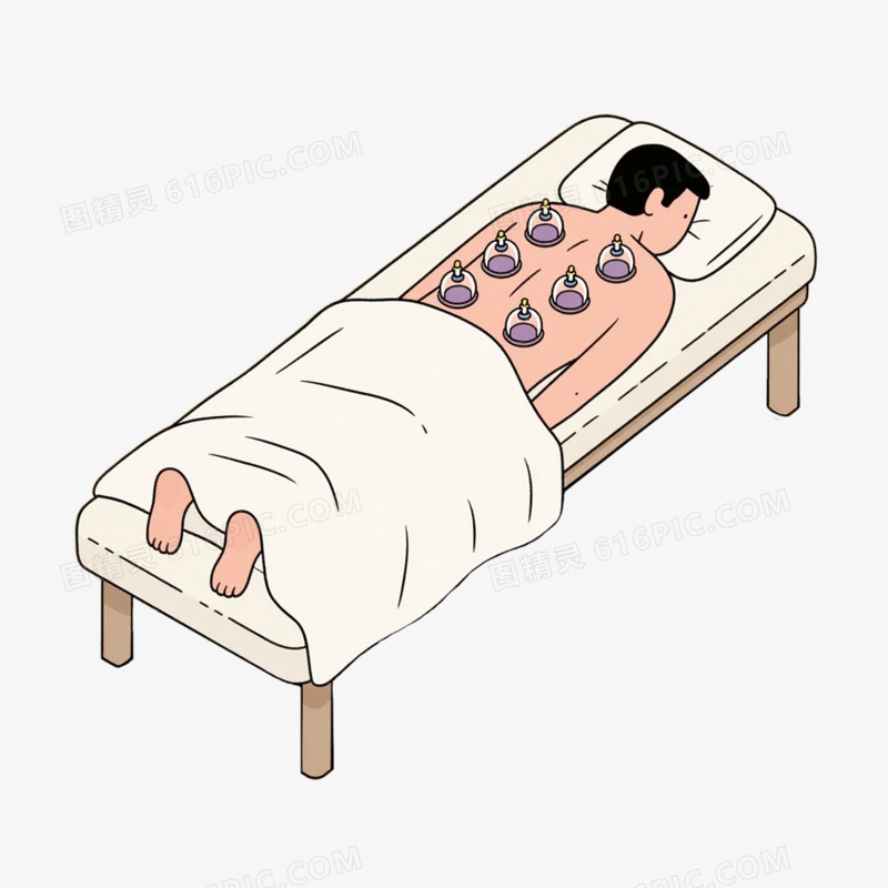 卡通插画风养生拔罐免抠元素