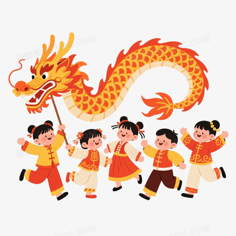 卡通插画风舞龙舞狮免抠元素