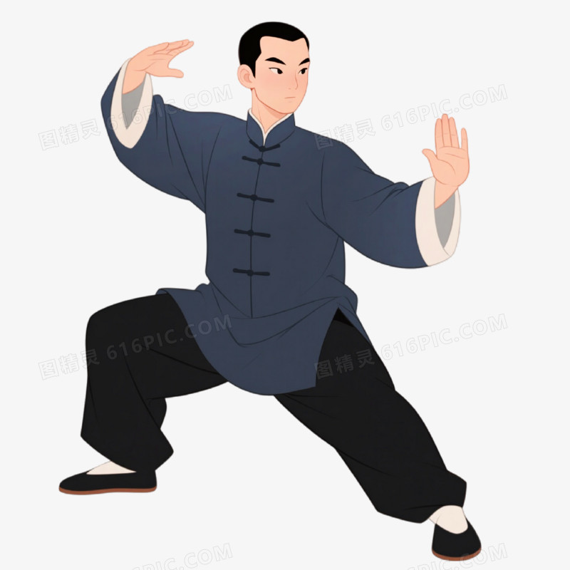插画风打太极免抠元素