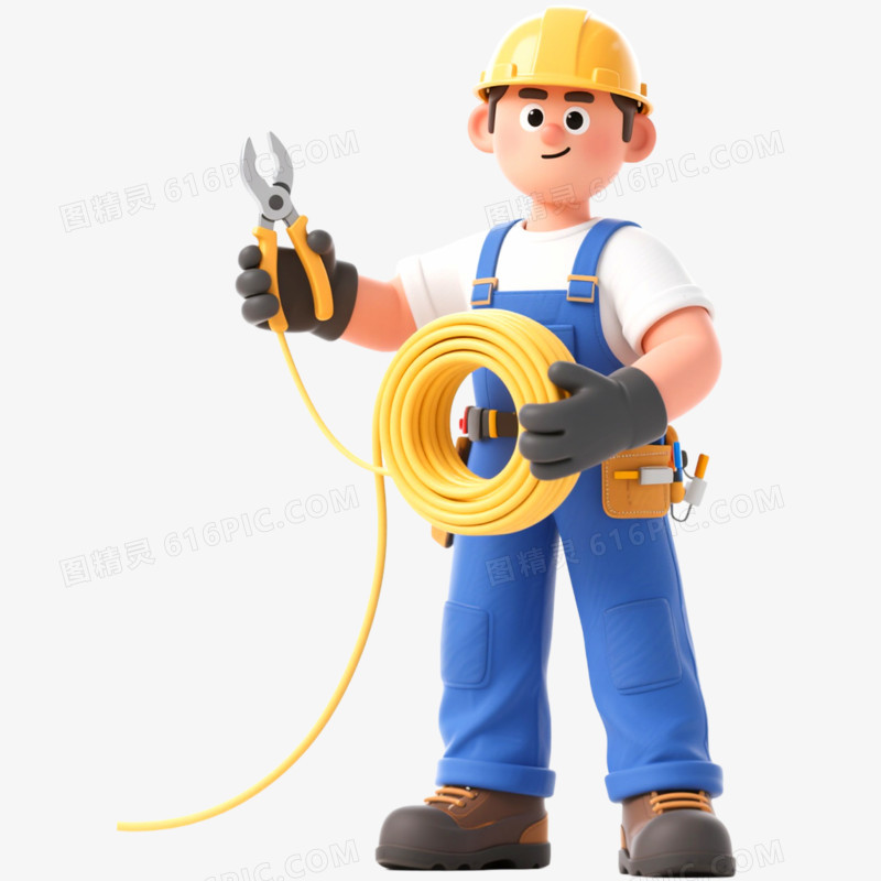 3D立体维修工免抠元素