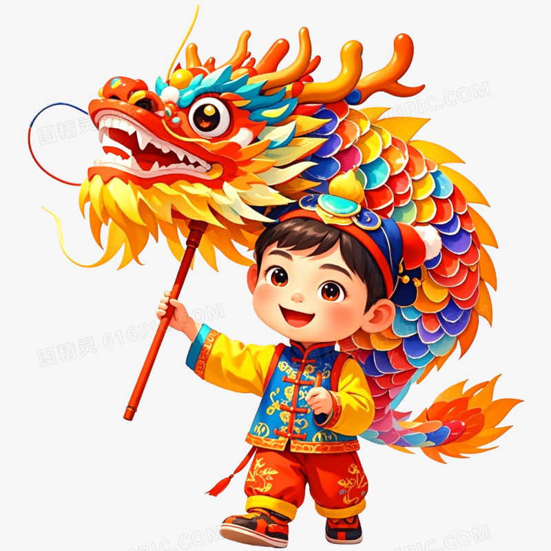 手绘插画舞龙舞狮免抠元素